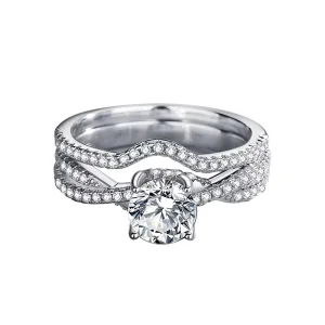 New Design Fashion 925 Sterling Silver Double Layer Wedding Jewelry Moissanite Diamond Ring Set for Women