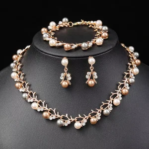 New Design Fashion Beaded Necklace Earring Pearl Jewelry Sets Pearl Earring Necklace for Women Girls