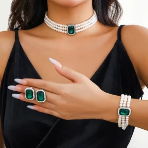 New Design Fashion Jewelry Set Pearl Necklace Bracelet Earring Set Luxury Bridal Jewelry Set for Party