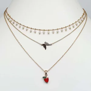 New Design Fashion Layered Necklace Decorated with Pearls and Butterflies Is Designed for Fashionable Ladies