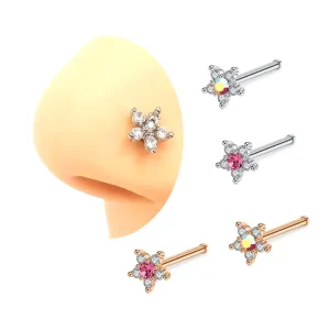 New Design Flower Nose Stud Ring 20G Nose Piercing Body Jewelry Stainless Steel Fashion Body Jewelry for Women Men