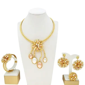 New Design Gold Plated Copper Necklace Bracelet Jewelry Sets for Women and Girls