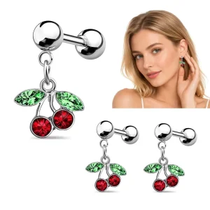 New Design Labret Piercing CZ Cherry Lip Stud Rings Flat Back Earring Fashion Body Jewelry for Women Tragus Cartilage