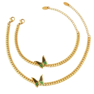 New Design Luxury Fashion 18 K Gold Jewelry Set Butterfly Pendent Metal Chain Bracelet and Anklet