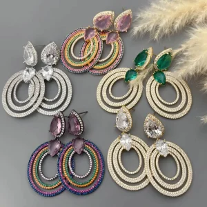 New Design Micro Pave Zircon Chunky Circle Drop Earrings for Woman Fashion Jewelry