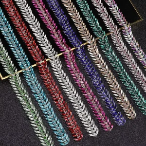 New Design Multi Color Leaf Shaped Rhinestone Chain Sewing Glass Crystal Rhinestones Trim Chain for DIY Garment Wedding Dress