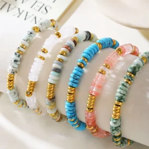 New Design Natural Stone Jewelry Waterproof Stainless Steel Spacer Handmade Beaded Gemstone Bracelet for Women