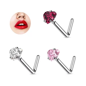 New Design Nose Piercing Heart Nose Rings L Bend Stainless Steel Nose Stud Ring Fashion Body Jewelry for Women Men