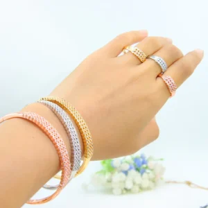 New Design Not Tarnish Rose Gold Silver Bangle Fashion Accessories Zircon Bracelet Set with Ring