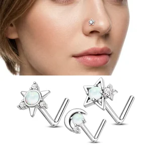 New Design Opal Moon Star Nose Piercing L Shaped Nose Stud Ring Stainless Steel Fashion Body Jewelry