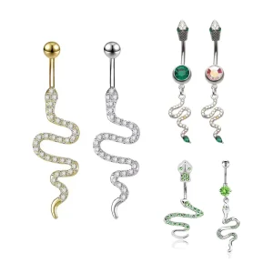 New Design Snake Belly Piercing CZ Bow Knot Navel Piercing Stainless Steel Fashion Body Jewelry for Women Men