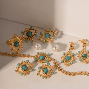 New Design Stainless Steel Jewelry Set Tiger Eye Turquoise Pearl Bracelet Jewelry Set