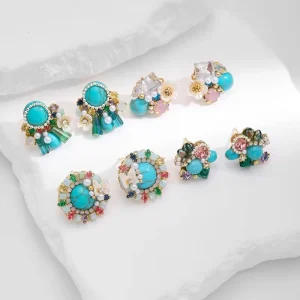 New Design Vintage Elegant 18k Gold Plated Handmade Earrings Turquoise Crystal Stud Earrings Jewelry for Women