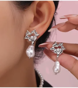 New Design Vintage Exaggerated 18K Gold Plated Stainless Steel Pearl Earrings Hypoallergenic Drop Fashion Jewelry