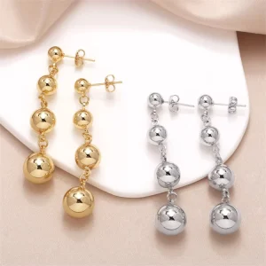 New Design Women Fashion Brass Bright Face Round Ball Silver Gold Earrings