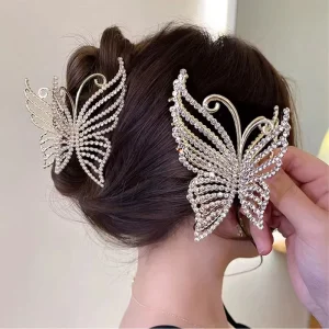New Design Women Large Size Butterfly Alloy Diamond Pearl Hair Clips Simple Fashion Hair Claw for Girls Hair Accessories