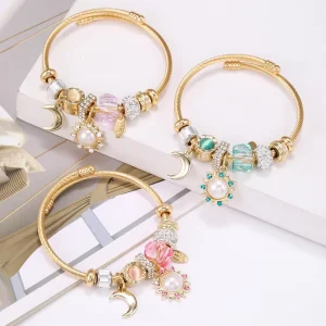 New Designer Personalized Popular Crystal Stainless Steel Bangle Charm Bracelets