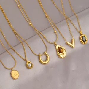 New Designs By Korean Designers Fashion Stainless Steel Gold Plated Link Chain New Classic Pendant Necklace For Women