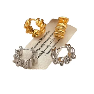 New Designs By Korean Designers Irregular Pleated Butterfly Pearl Hoop Earrings Trendy Classic Alloy Jewelry For Women