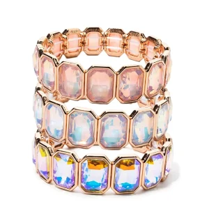 New Designs Enamel Large Tile Square Bead Cuff Bracelets Rhinestone Stretch Girls Women Crystal Fashion Jewelry