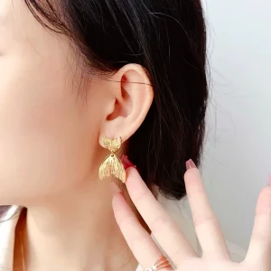 New Designs Fashion 18K Gold Mermaid Tail Earrings Stainless Steel Women High Quality Earrings for Women