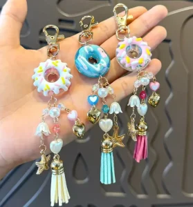 New Donut Tassel Heart-shaped Keychain Backpack Cute Pendant Acrylic Keychain