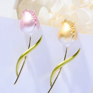 New Enamel Rose Brooch Fashion Cute Diamond Crystal CZ Jewelry Brooch Pin for Women Men