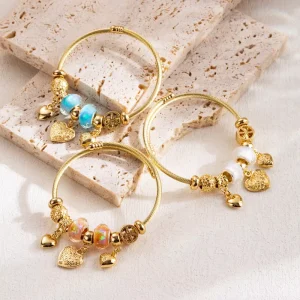 New European American DIY Pans Dora style Heart shaped Charm Braceletstainless Steel Electroplated Unisex Fashionable