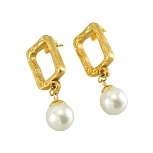New European American French Fashion Electroplated Stainless Steel Pearl Vintage Joker Earrings for Women Model XRS 1376