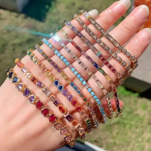 New European American Middle Eastern Colorful Zircon Heart Copper Hiphop Braceletlight luxury Premium Women