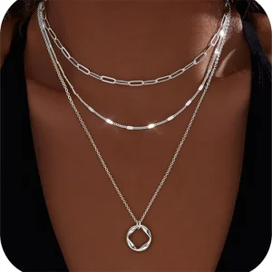New European American Stainless Steel Round Paperclip Chain Pendant Necklace Trendy Fashion Popular Jewelry Gift for Women