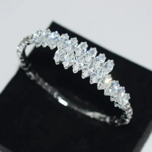 New European American style Silver plated Horse Eye Style Bracelet Elegant Rhinestone Marquise cut Zircon Bangle Fashionable