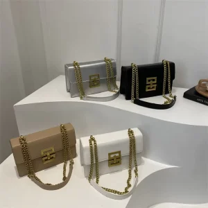 New European and American Retro Women’s Bag Fashionable Shoulder Bag With Chain PU Leather Small Square Bag With Lock