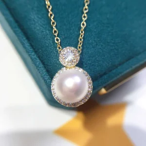 New Exquisite 18K Gold plated Craftsmanship Natural Freshwater 9.5 10.5mm AAAAA Grade White Pearl Sweater Chain Flower Necklace