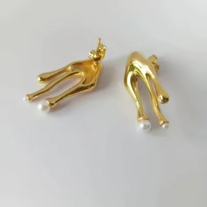 New Fashion 18K PVD Gold Plated Stainless Steel Designer Drop Pearl Stud Earrings Bulk Jewelry for Women