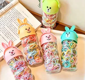 New Fashion 300pcs/Set Colorful Hair Ties Baby Hair Accessories Candy Cute Rubber Elastic Hair Bands with Rabbit Box