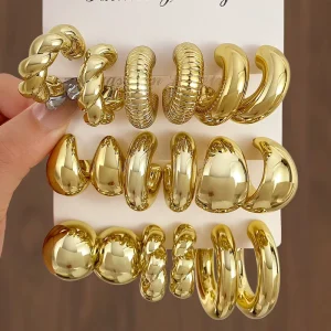 New Fashion 3pcs/set Gold Silver C Shape Big Water Drop Hoop Earrings Set for Women Jewelry Party Gift Fashion Stud Earrings