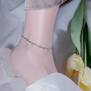 New Fashion 925 Silver Droplet Feet Chain Boutique Jewelry Anklet with Small Diamond Zircon Cute Style Rhodium Plated