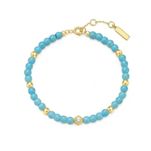 New Fashion 925 Sterling Silver Jewelry Gold Beads Turquoise Bracelet for Women