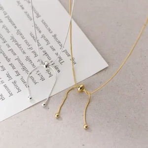New Fashion 925 Sterling Silver Minimalist 18K Gold Tassel Adjustable Snake Chain Round Beads Necklace for Women Girls