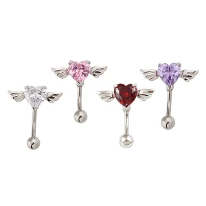 New Fashion Body Jewelry Stainless Steel Zircon Heart Pierced Belly Button Ring