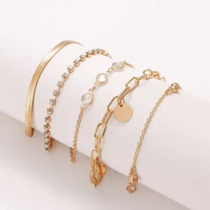 New Fashion Bracelet for Women 5 Piece Set Simple Style Alloy Rhinestone Jewelry Accessories