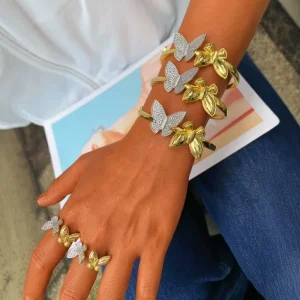 New Fashion Butterfly Luxury Chunky Fashion Bracelet for Women and Girls Gold and Silver Plated Bangles