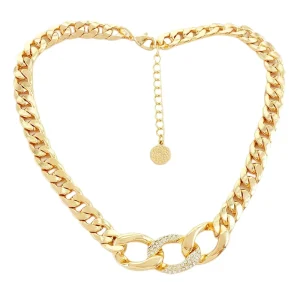New Fashion Chunky Cuban Link Alloy Necklace Gold Plated Crystal Inlay Oval Link Choker For Women Statement Jewelry