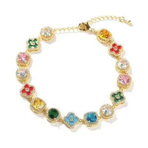 New Fashion Colorful Iced Flower Jewellery Dainty Light Luxury Geometric 5A Cubic Zirconia Adjustable Charm Bracelet