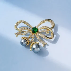 New Fashion Court Style Copper Zircon Bow Brooch Vintage Sweater Pin Jewelry Girlfriend Gift