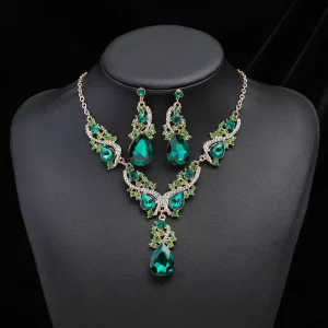 New Fashion Crystal Bridal Jewelry Set Gold Color Rhinestone Women’s Party Necklace Set Wedding Jewelry