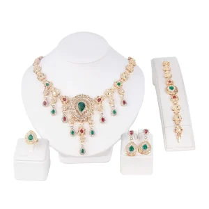 New Fashion Crystal Luxury Gemstone Necklace Bracelet Earring Set Women Fashion Bride Wedding Dress Designer