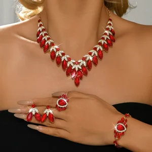 New Fashion Design Crystal Necklace Earrings Bracelet Ring Set Luxury Wedding Engagement for Women for Party Jewelry Gift