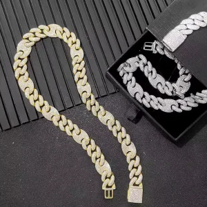 New Fashion Design Gold Plated Classic Brilliant Cut Moissanite Cuban Chain Third Party Certified 925 Sterling Claw Setting